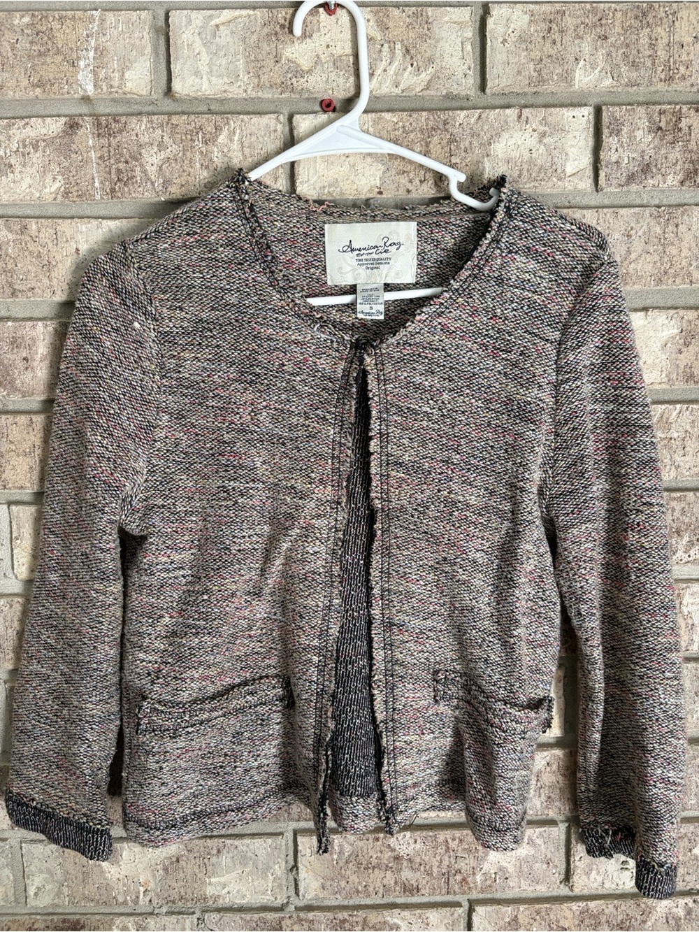 American Rag Cie Tweed-Effect Knit Jacket with Pink Accents